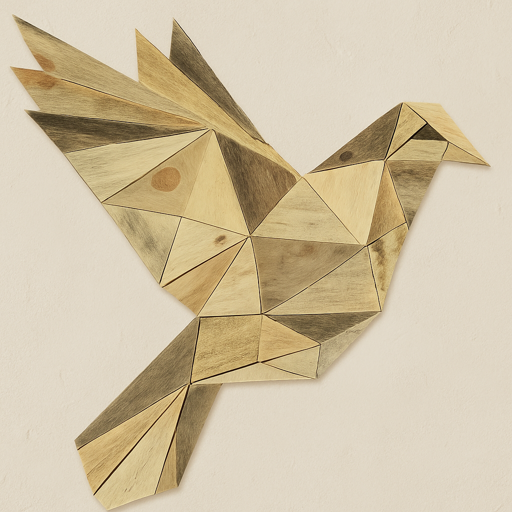 Geometrische wanddecoratie van resthout in de vorm van een duif